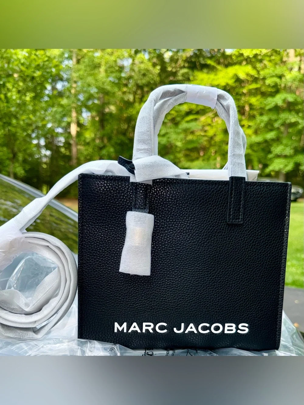 Marc Jacobs Black Pebbled Leather Tote with Logo